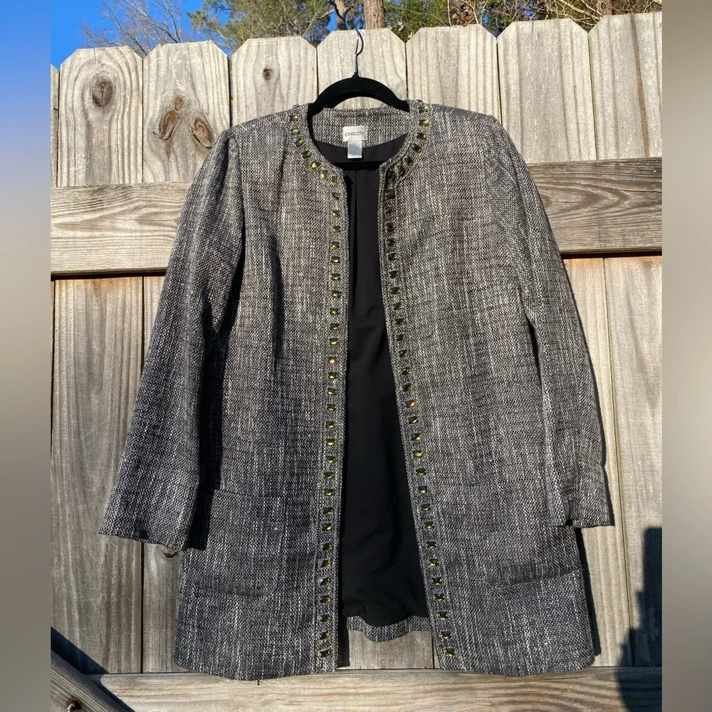 Chicos Gray Jeweled Women's Coat - Sz 8 / Medium / Chico size 1